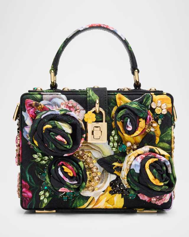 Flower Brocade Embellished Box Top-Handle Bag